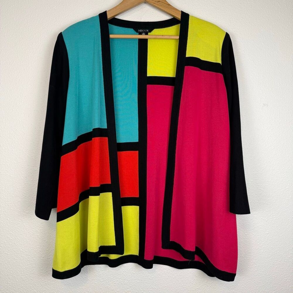 Misook Colorblock Open Front Cardigan Size PL